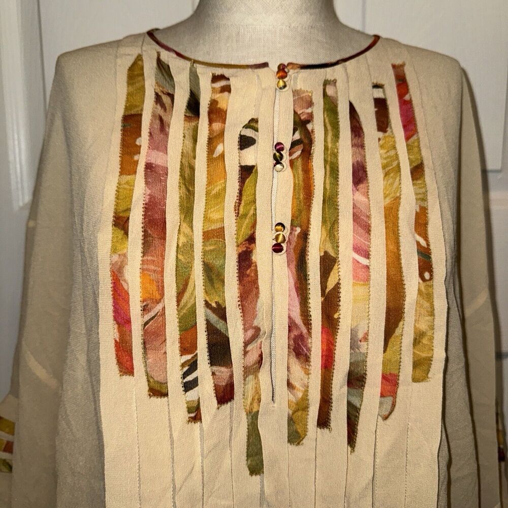 Sachin‎ Babi For Ankasa 100% Silk Cream Pleated Blouse Button Size M - Picture 2 of 7